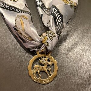 Sagittarius Zodiac Medallion Scarf Piece - Gold & White